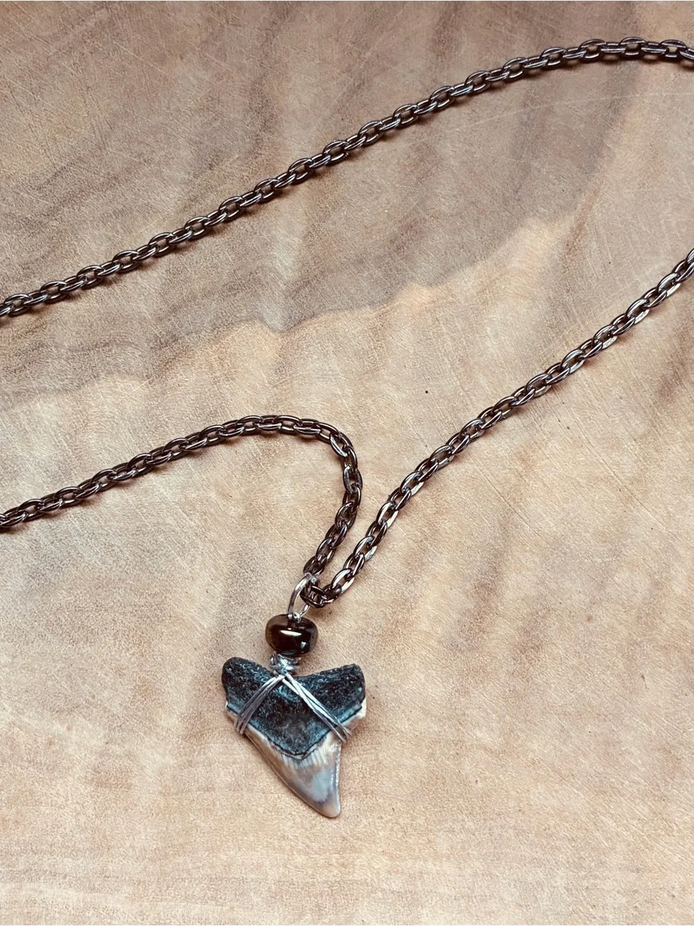 Authentic Real Bull Shark Tooth Necklace Teeth Wire Wrapped Chain Pendant Surfer